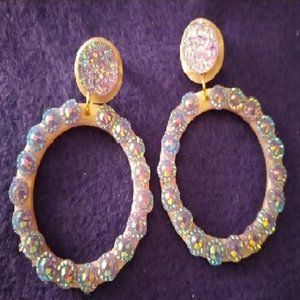 PURPLE STARBURST OVAL EARRINGS